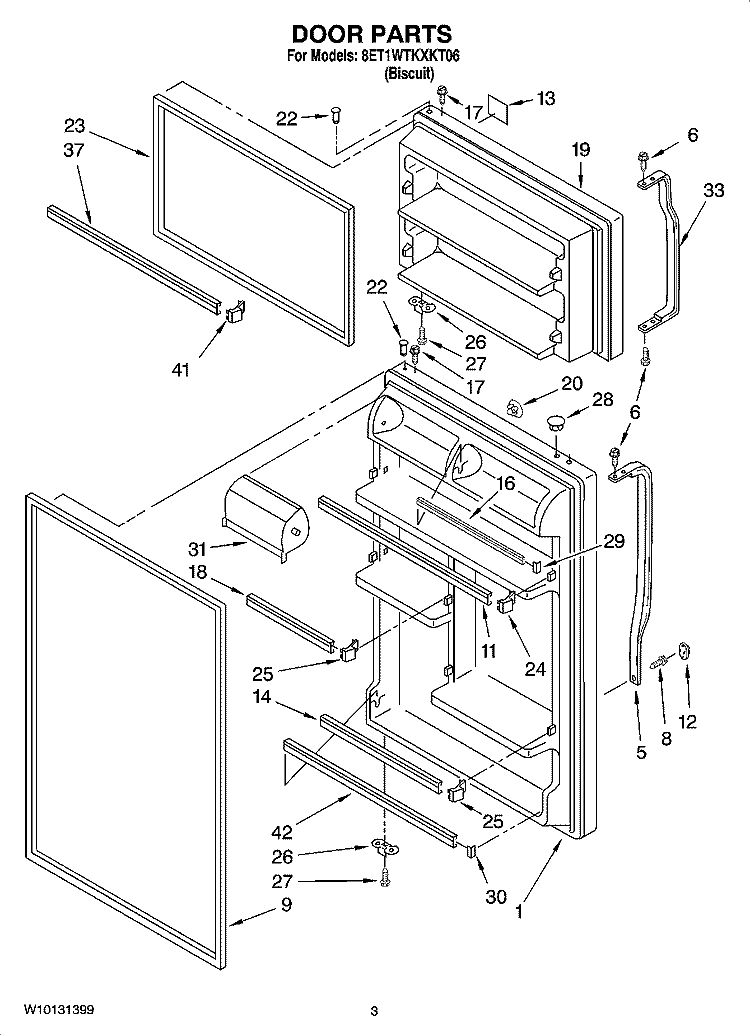 DOOR PARTS Diagram and Parts List for 8ET1WTKXKT06  Whirlpool Refrigerator