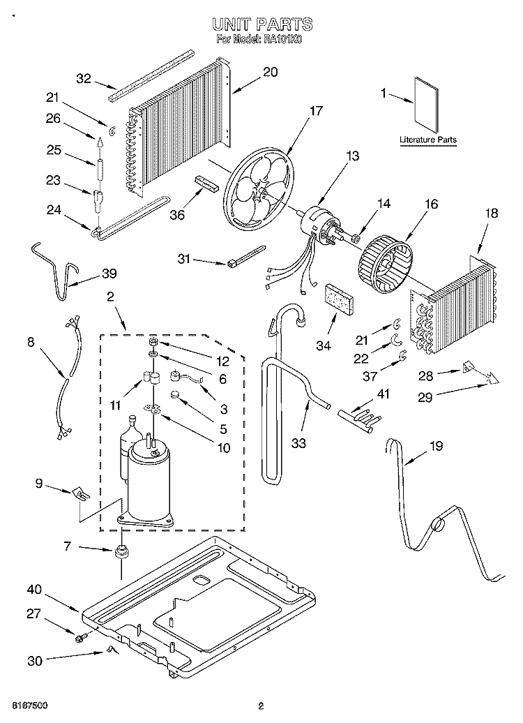 UNIT, LITERATURE Diagram and Parts List for RA101K0  Whirlpool Air Conditioner