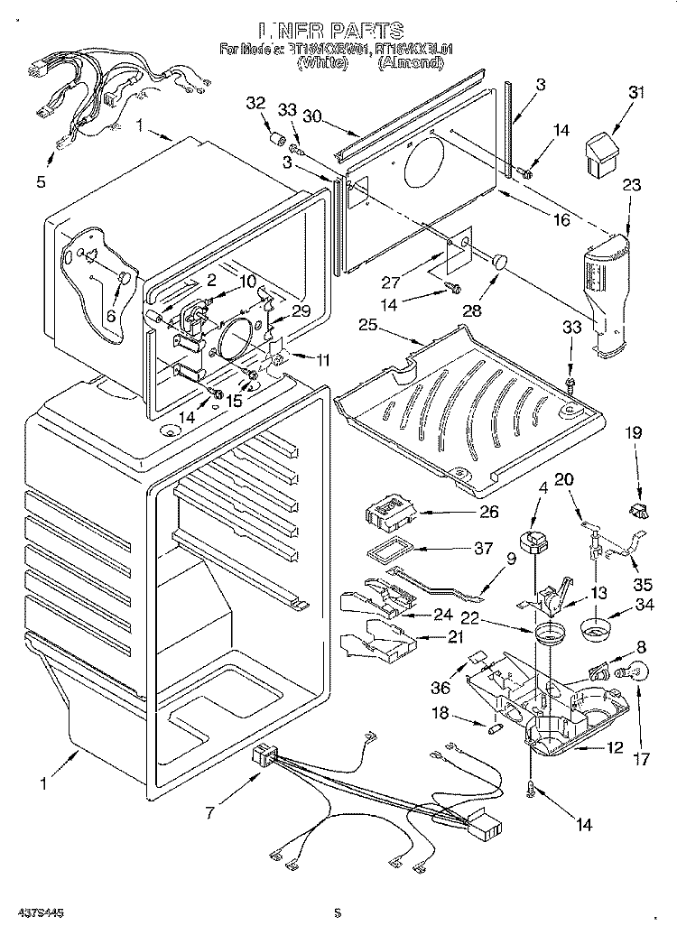 LINER Diagram and Parts List for RT16VKXBL01  Roper Refrigerator