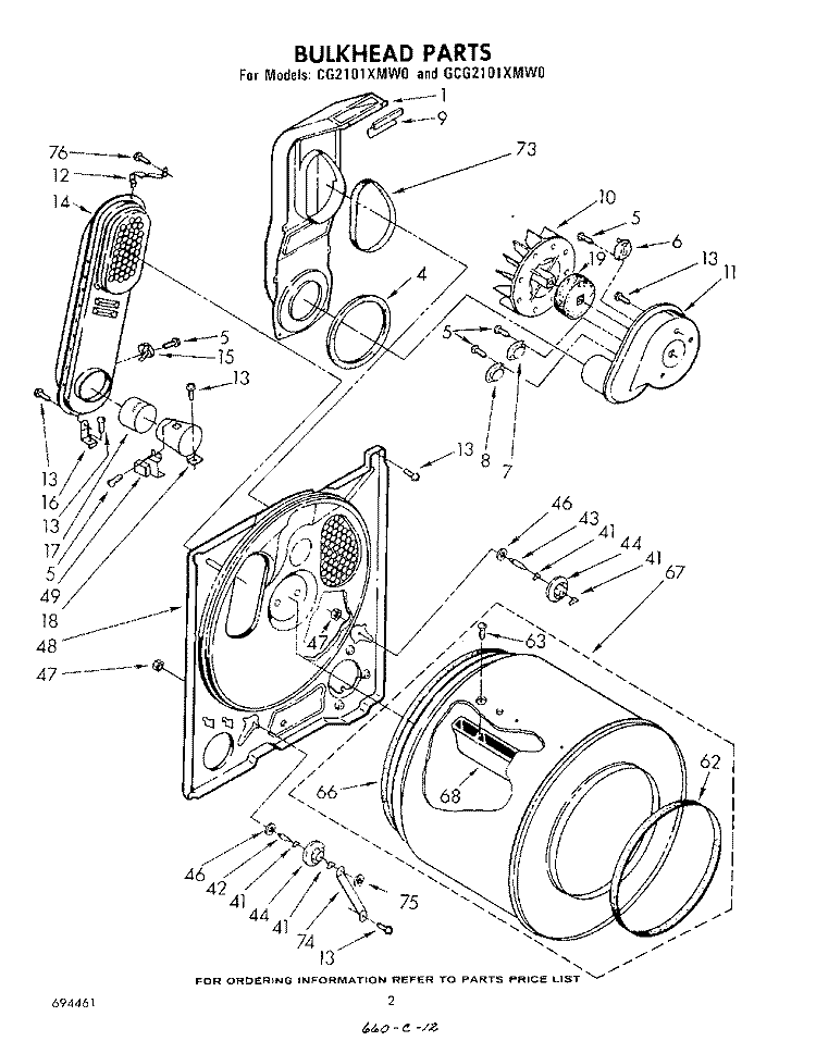 BULKHEAD, LITERATURE AND OPTIONAL Diagram and Parts List for GCG2101XMW0  Whirlpool Dryer