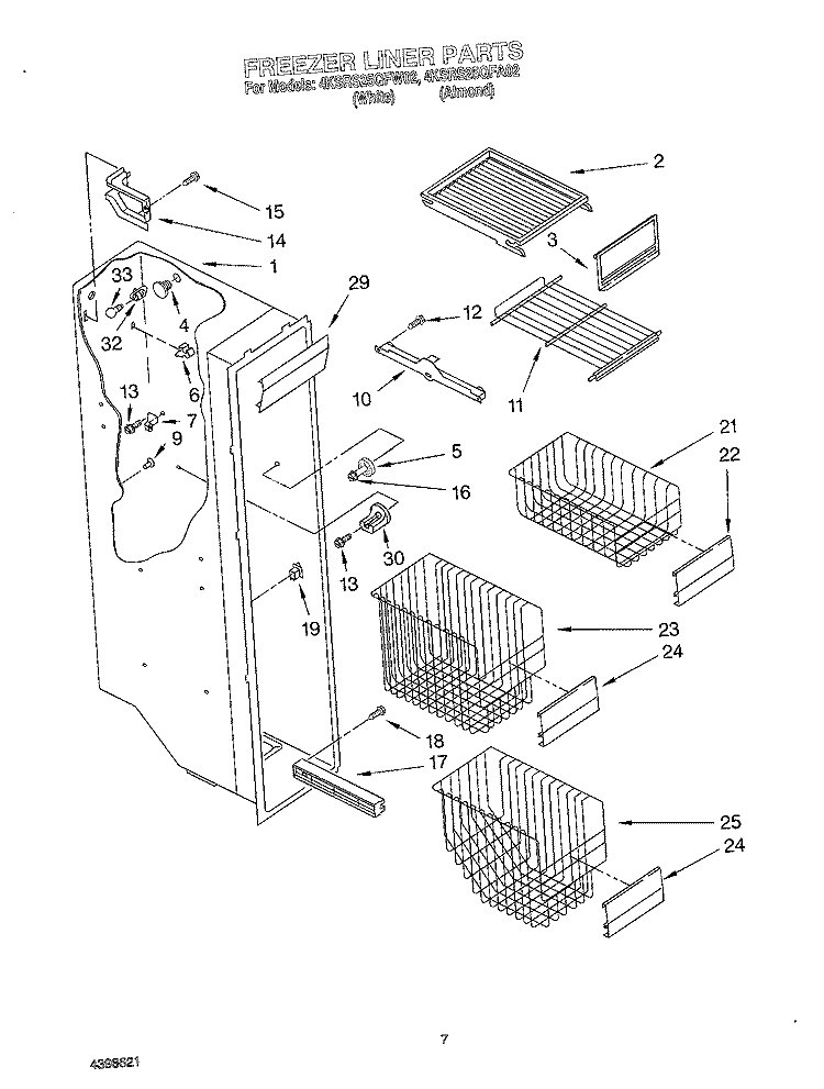 FREEZER LINER Diagram and Parts List for 4KSRS25QFA02  KitchenAid Refrigerator