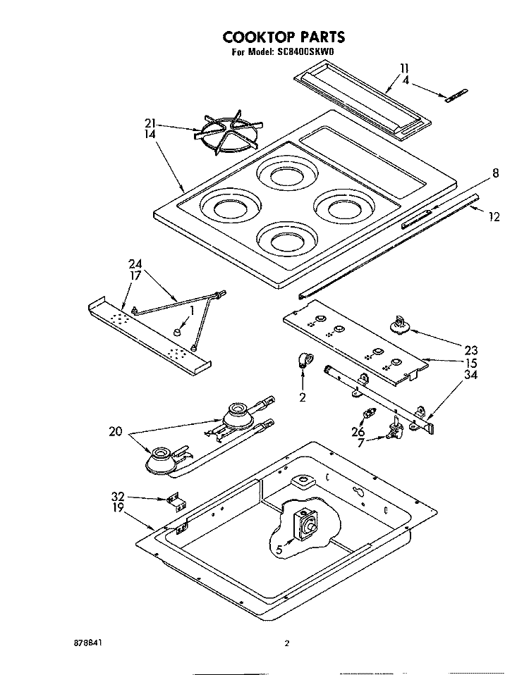 COOKTOP Diagram and Parts List for SC8400SKW0  Whirlpool Cooktop