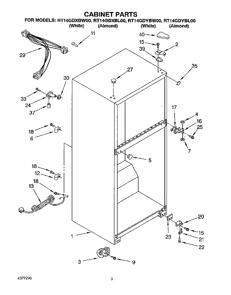 CABINET Diagram and Parts List for RT14GDYBW00  Roper Refrigerator