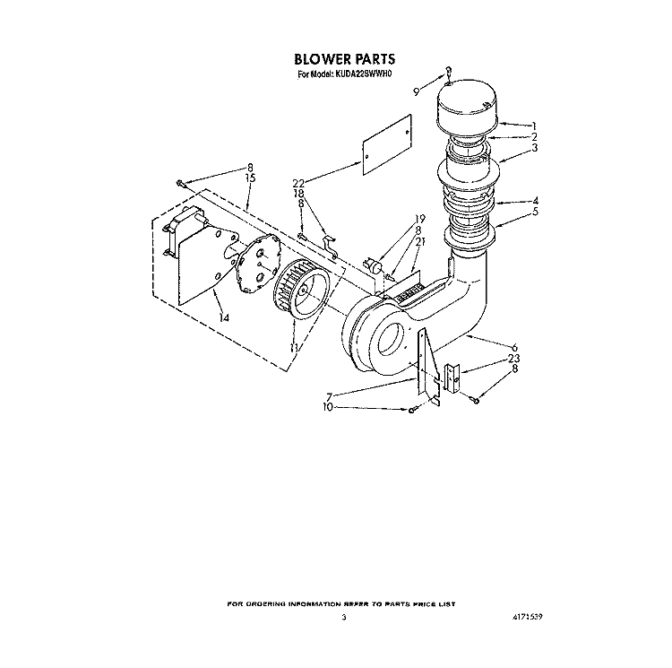 BLOWER Diagram and Parts List for KUDA22SWWH0  KitchenAid Dishwasher