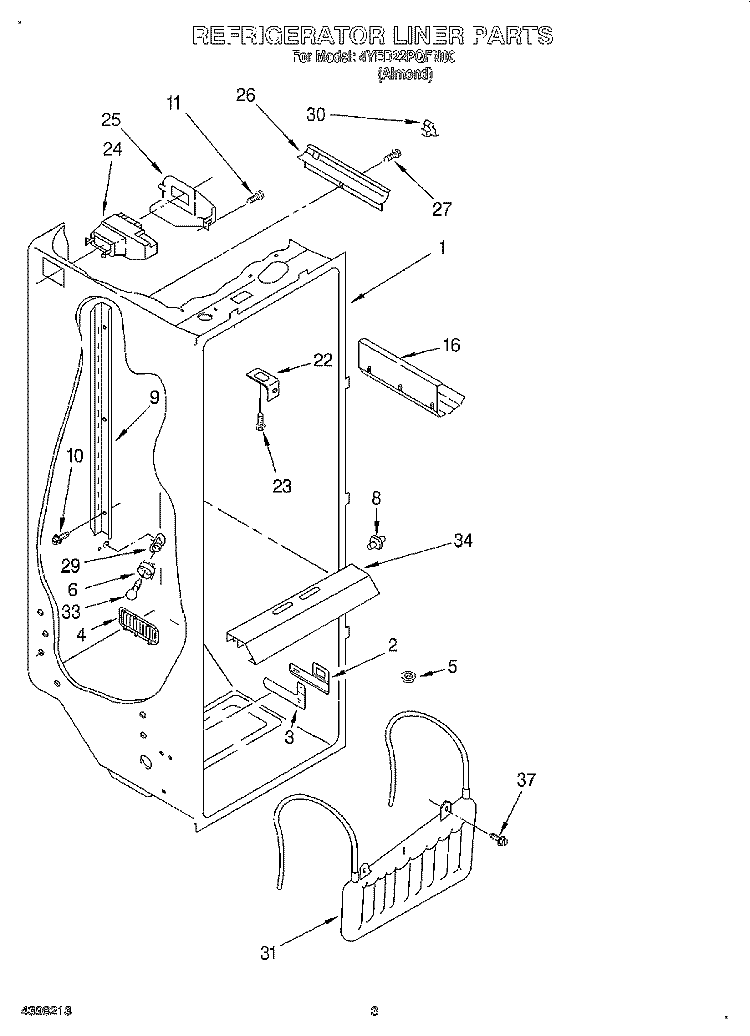 REFRIGERATOR LINER Diagram and Parts List for 4YED22PQFN00  Whirlpool Refrigerator