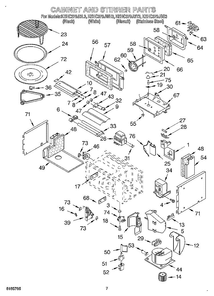 CABINET AND STIRRER Diagram and Parts List for KEHC379JBL3  KitchenAid Microwave Oven Combo