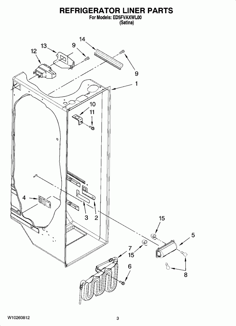 REFRIGERATOR LINER PARTS Diagram and Parts List for ED5FVAXWL00  Whirlpool Refrigerator