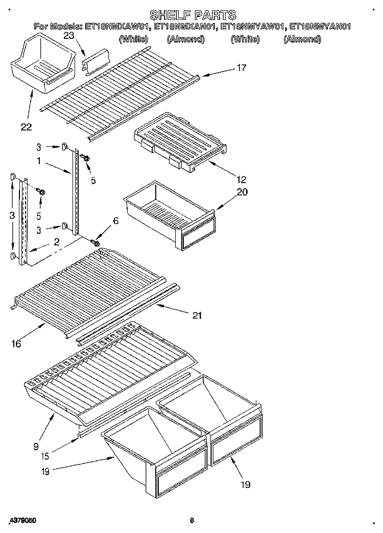 SHELF Diagram and Parts List for ET18NMYAN01  Whirlpool Refrigerator