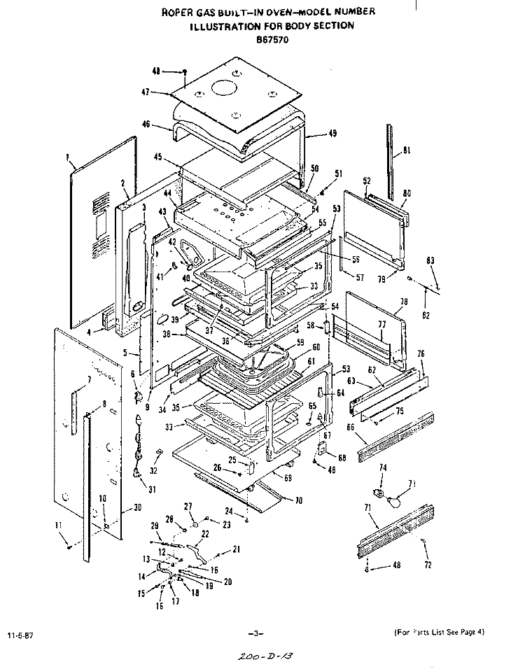 BODY Diagram and Parts List for B6757B0  Roper Range