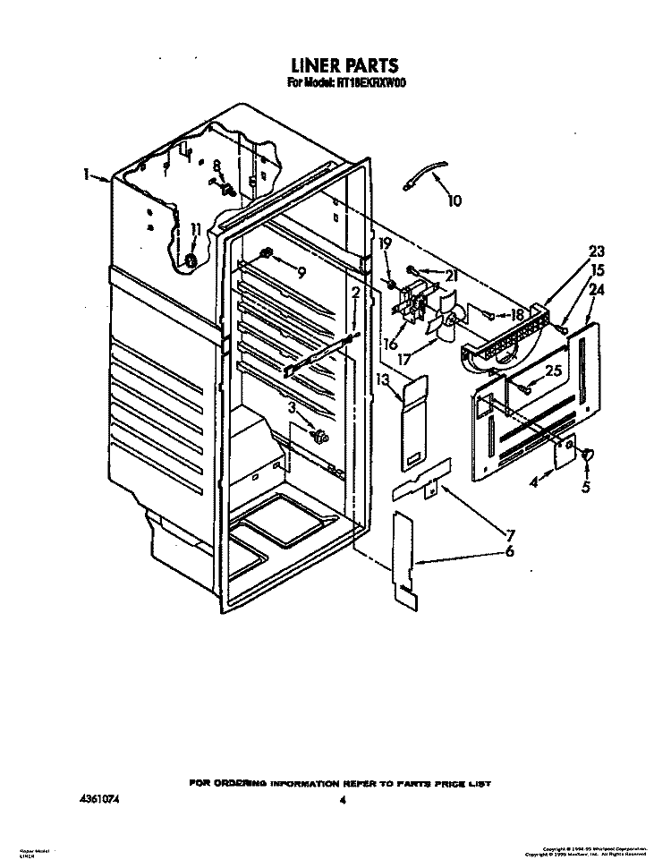 LINER Diagram and Parts List for RT18EKRXW00  Roper Refrigerator