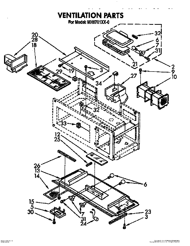 VENTILATION Diagram and Parts List for MH6701XX0  Whirlpool Microwave