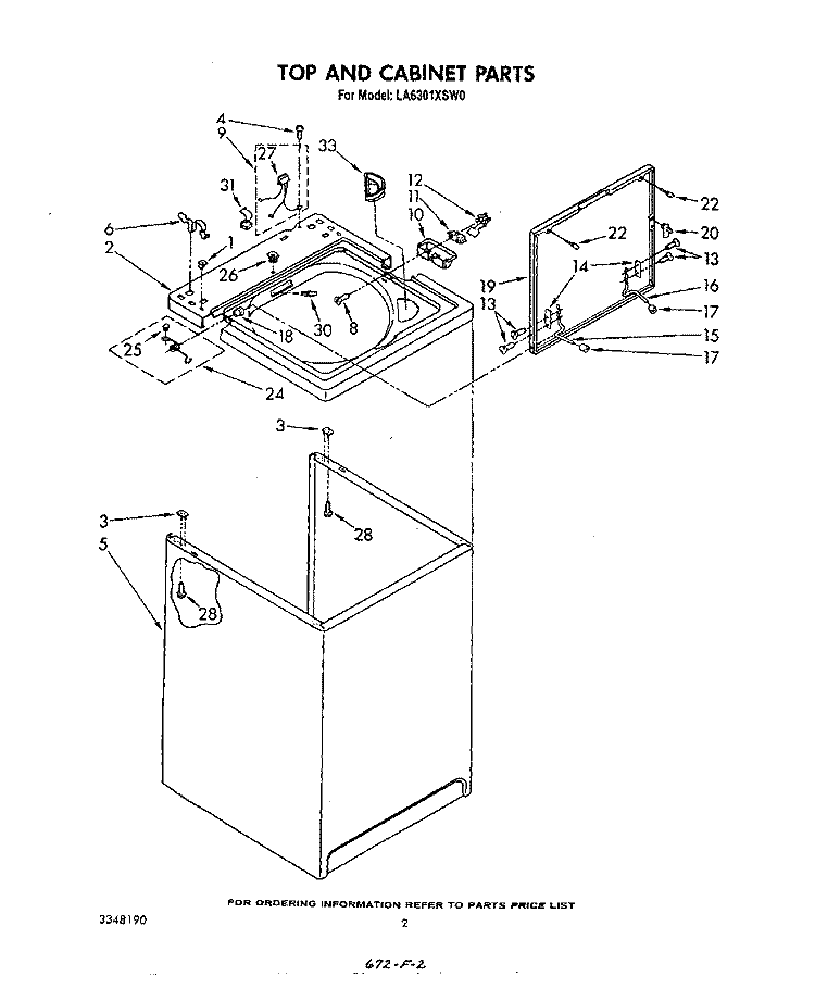 TOP AND CABINET , LITERATURE AND OPTIONAL Diagram and Parts List for LA6301XSW0  Whirlpool Washer