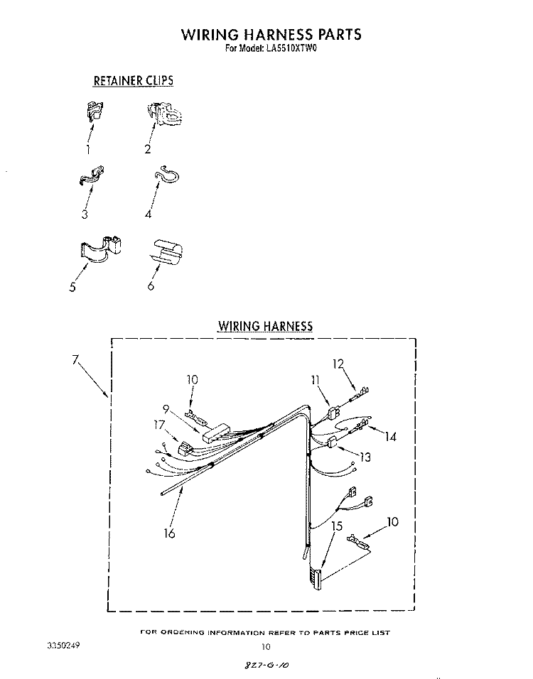 WIRING HARNESS Diagram and Parts List for LA5510XTF0  Whirlpool Washer