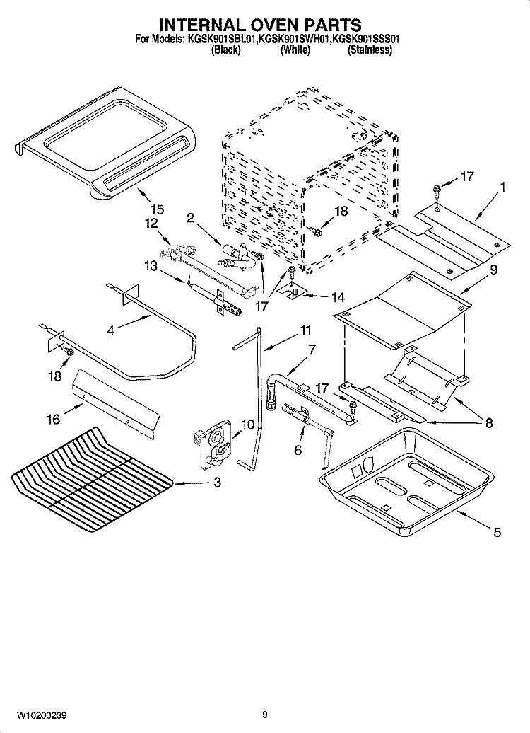 INTERNAL OVEN PARTS Diagram and Parts List for KGSK901SBL01  KitchenAid Range