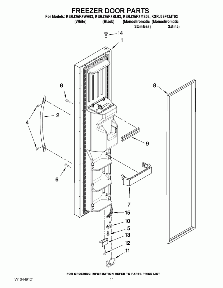 FREEZER DOOR PARTS Diagram and Parts List for KSRJ25FXMS03  KitchenAid Refrigerator