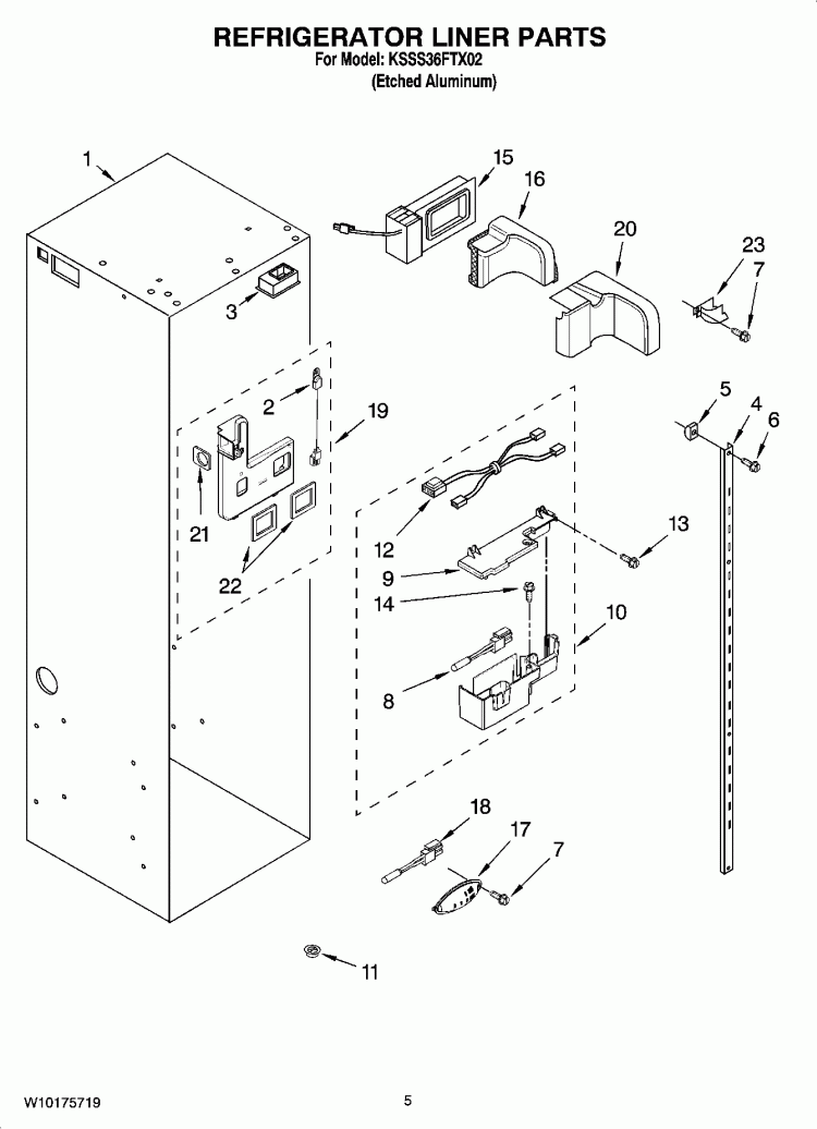 REFRIGERATOR LINER PARTS Diagram and Parts List for KSSS36FTX02  KitchenAid Refrigerator