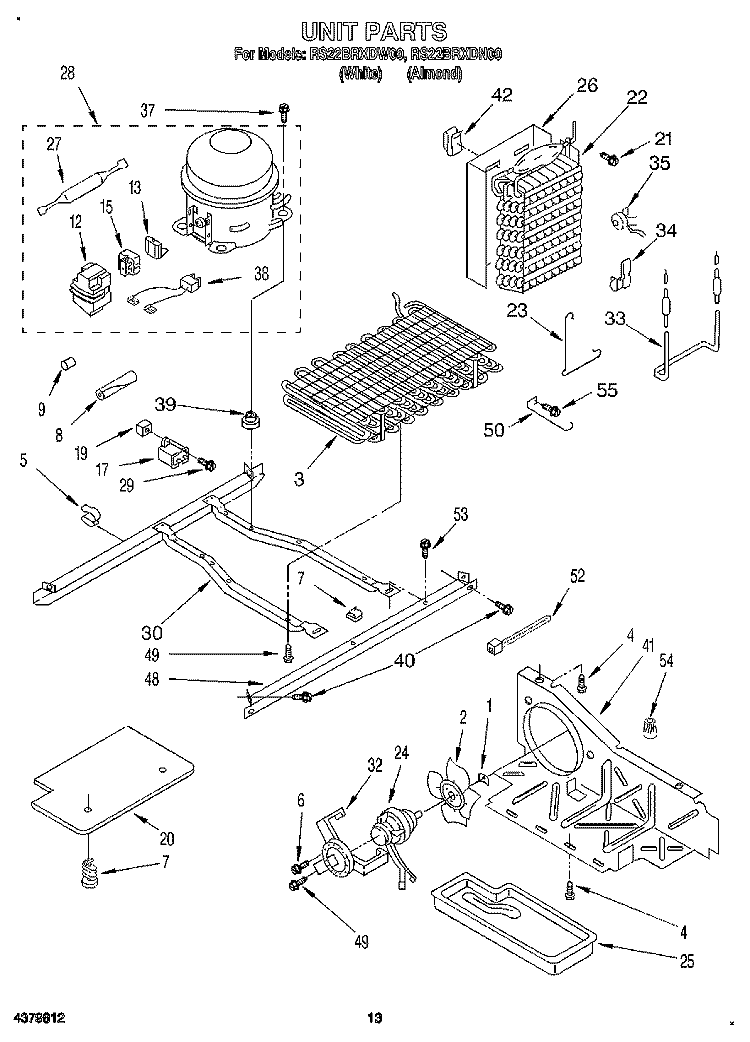 UNIT Diagram and Parts List for RS22BRXDN00  Roper Refrigerator