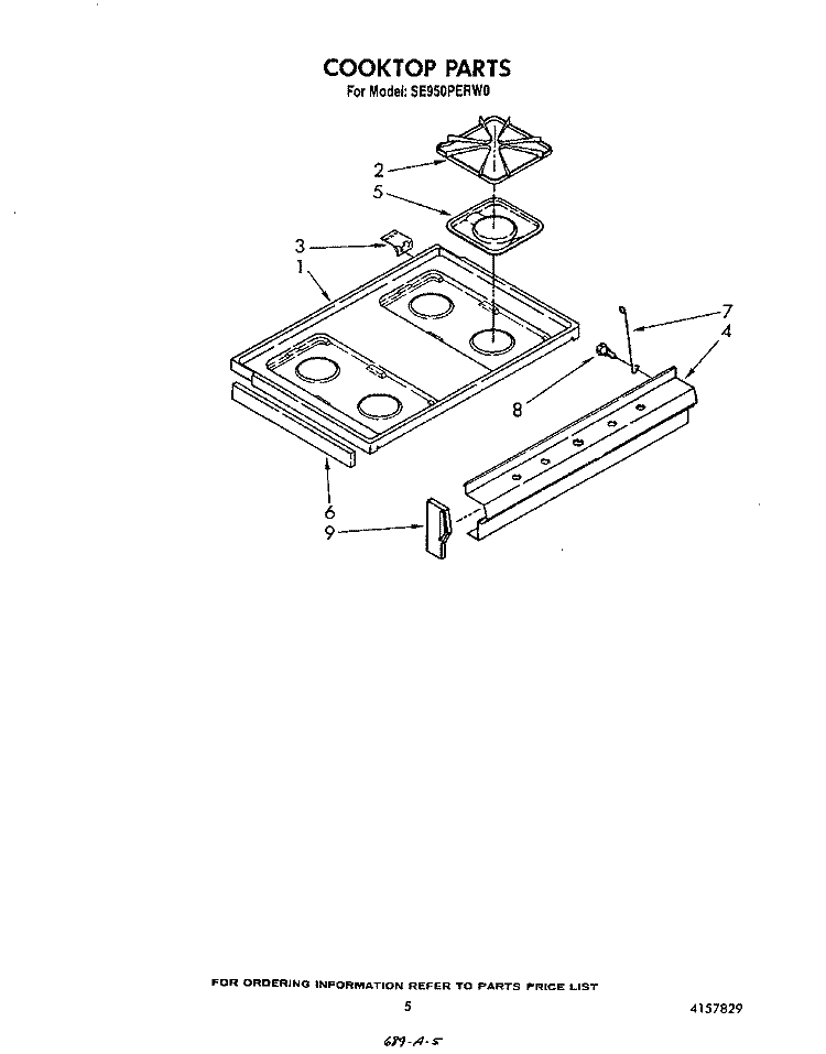 COOK TOP Diagram and Parts List for SE950PERW0  Whirlpool Range