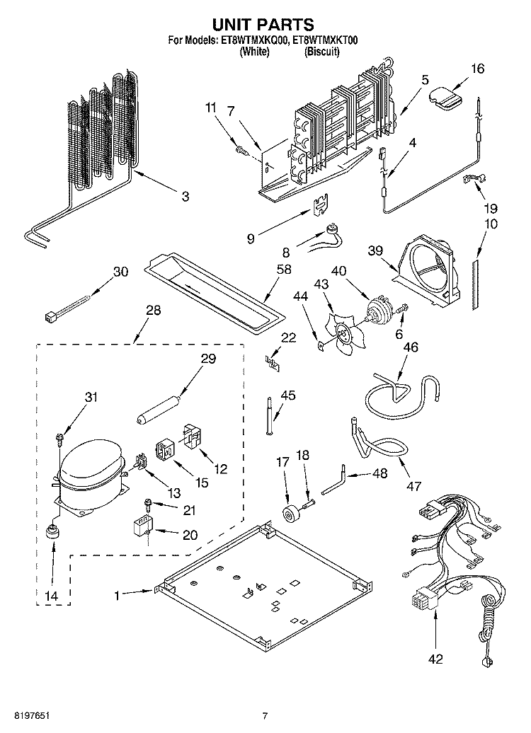 UNIT Diagram and Parts List for ET8WTMXKQ00  Whirlpool Refrigerator