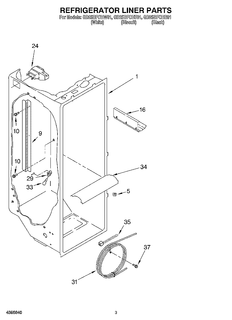 REFRIGERATOR LINER Diagram and Parts List for GD25BFCHT01  Whirlpool Refrigerator