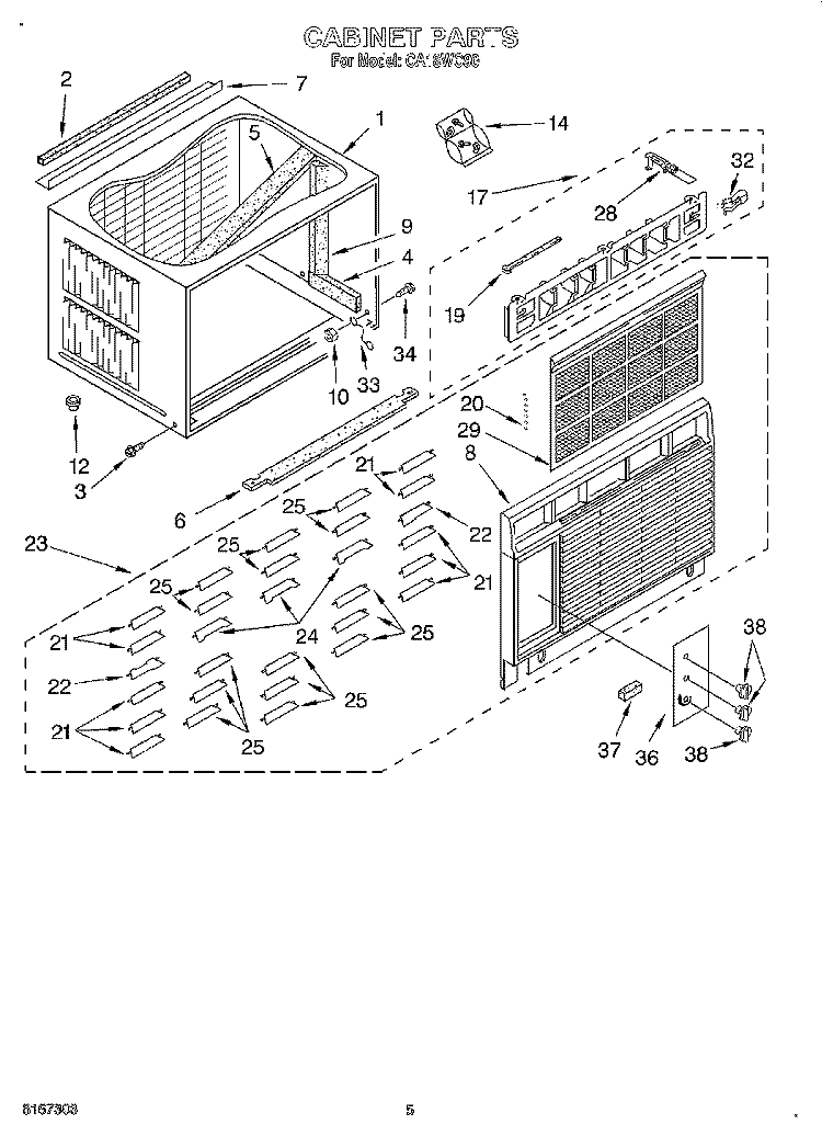 CABINET Diagram and Parts List for CA18WC90  Crosley Air Conditioner