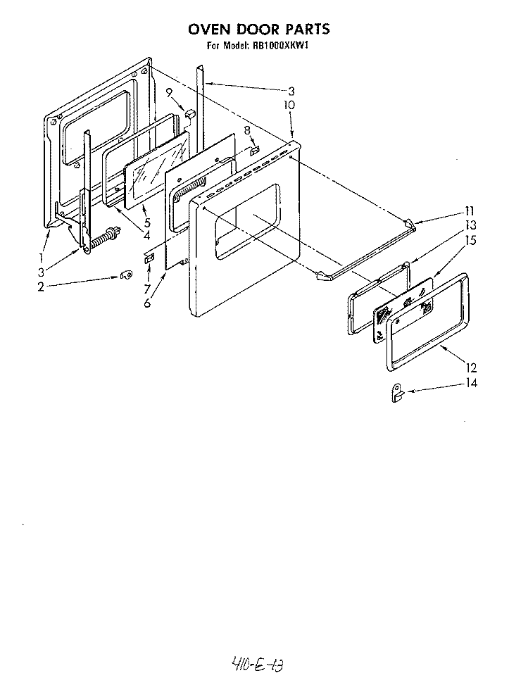OVEN DOOR Diagram and Parts List for RB1000XKW1  Whirlpool Wall Oven