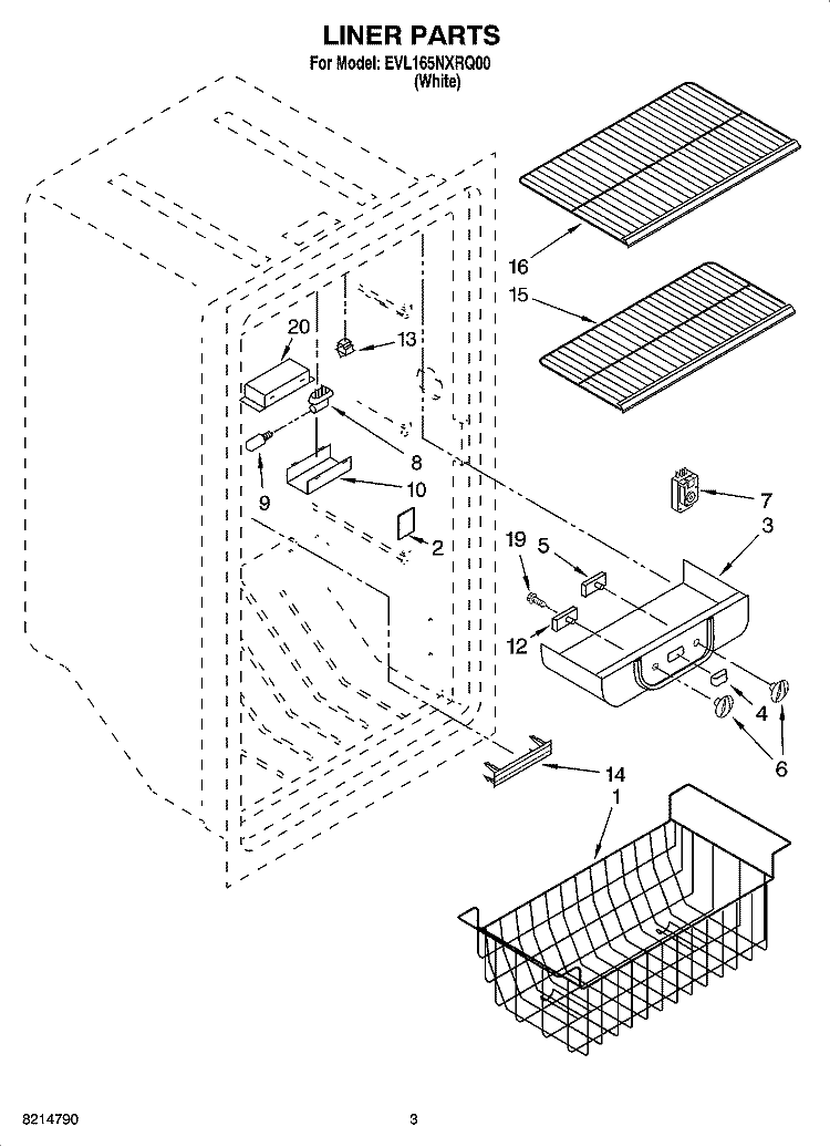 LINER PARTS Diagram and Parts List for EVL165NXRQ00  Whirlpool Refrigerator