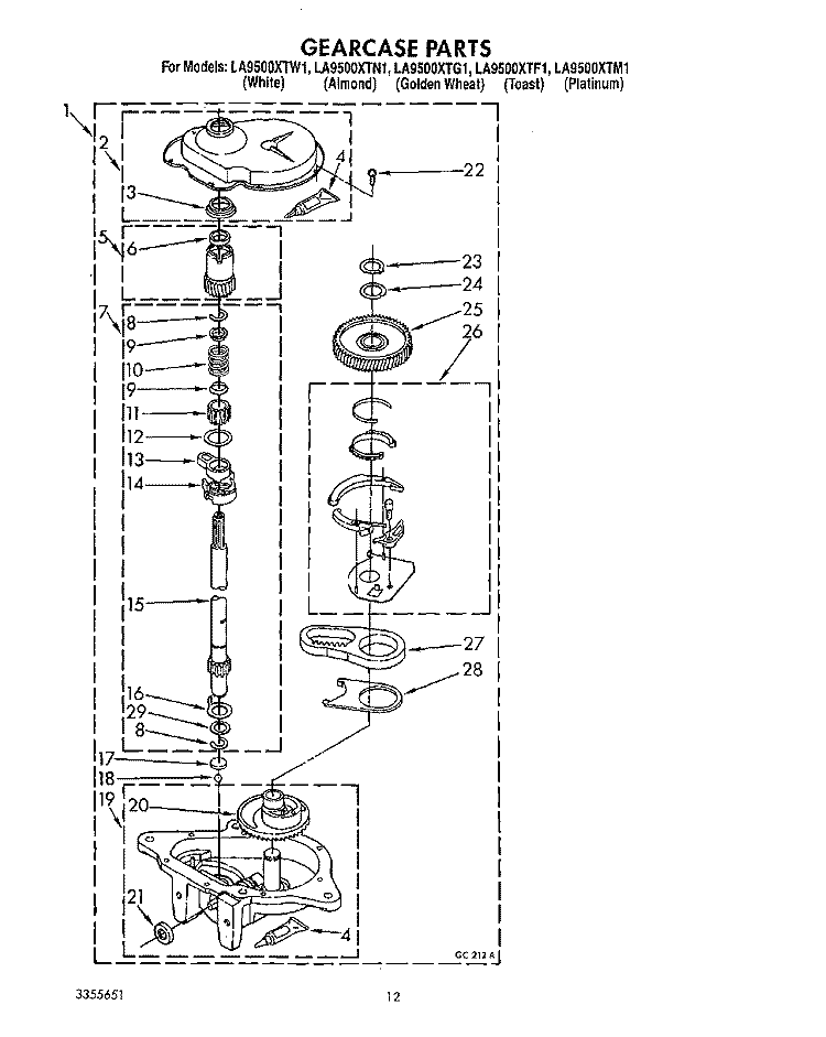 GEARCASE Diagram and Parts List for LA9500XTG1  Whirlpool Washer