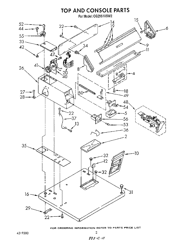 TOP AND CONSOLE Diagram and Parts List for CG2951XSW2  Whirlpool Dryer