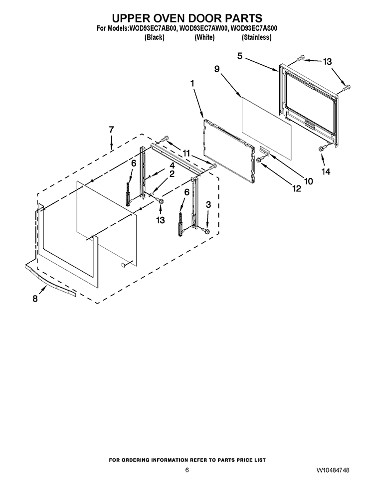 UPPER OVEN DOOR PARTS Diagram and Parts List for WOD93EC7AS00  Whirlpool Wall Oven