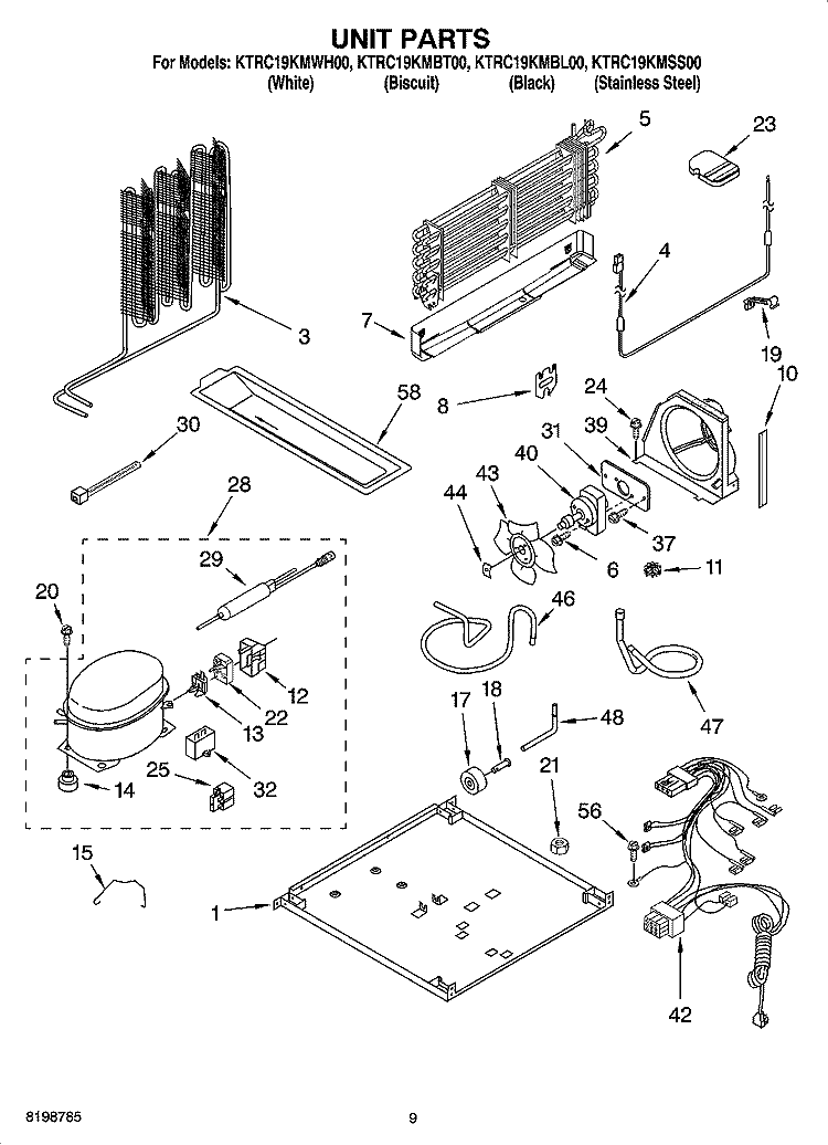 UNIT PARTS Diagram and Parts List for KTRC19KMSS00  KitchenAid Refrigerator