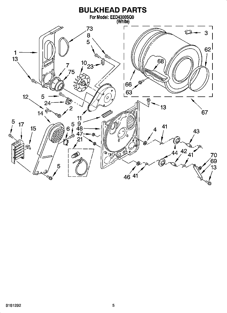 BULKHEAD PARTS, OPTIONAL PARTS (NOT INCLUDED) Diagram and Parts List for EED4300SQ0  Estate Dryer