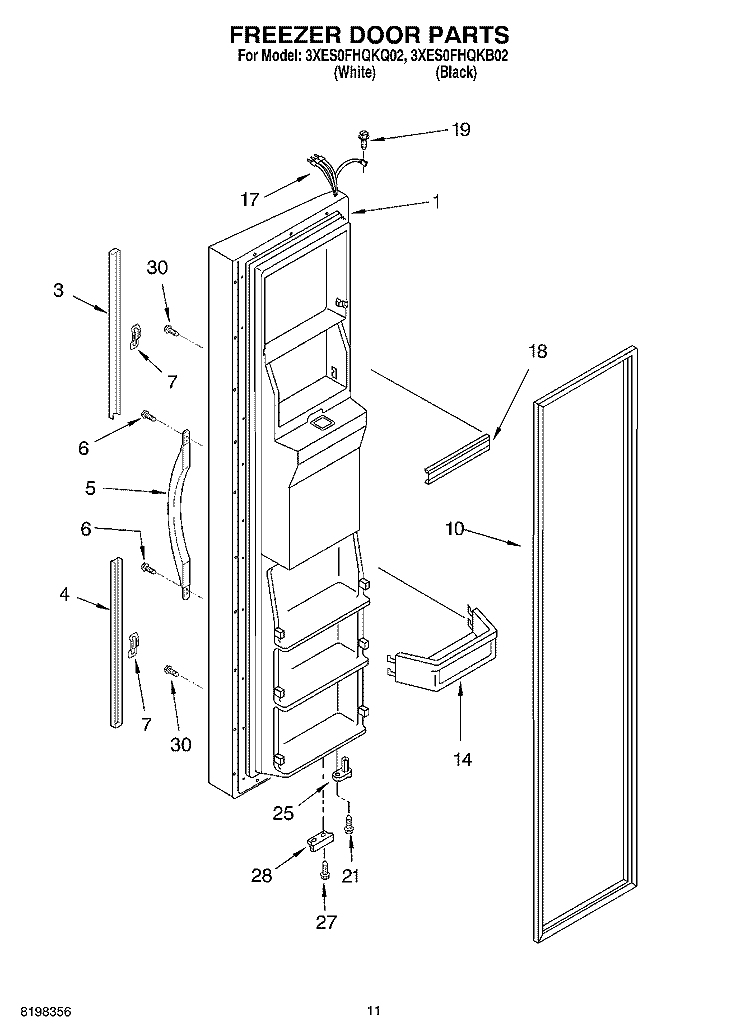 FREEZER DOOR Diagram and Parts List for 3XES0FHQKQ02  Whirlpool Refrigerator