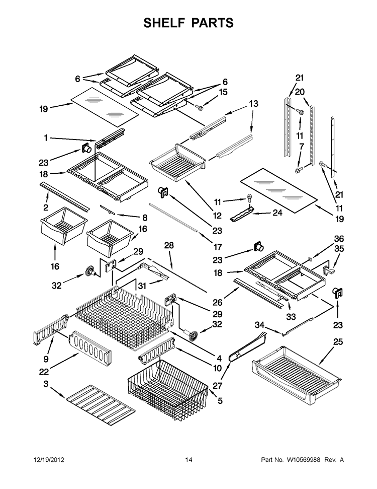 SHELF PARTS Diagram and Parts List for GX5FHTXVB08  Whirlpool Refrigerator
