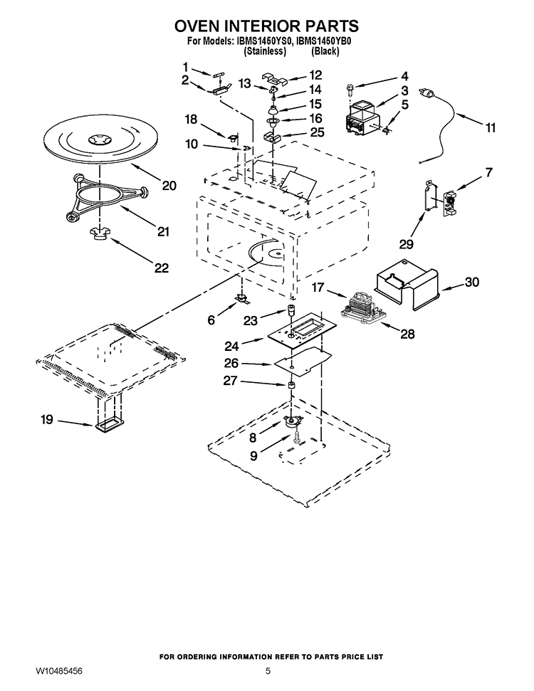 OVEN INTERIOR PARTS Diagram and Parts List for IBMS1450YB0  Whirlpool Microwave