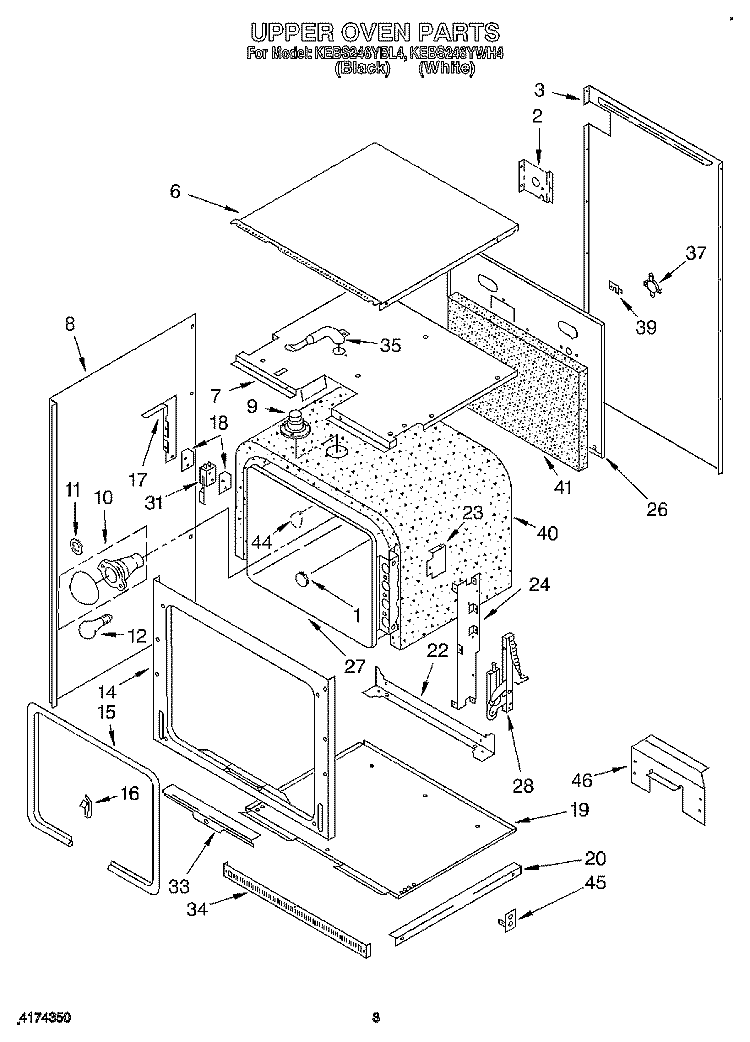 UPPER OVEN Diagram and Parts List for KEBS246YWH4  KitchenAid Wall Oven