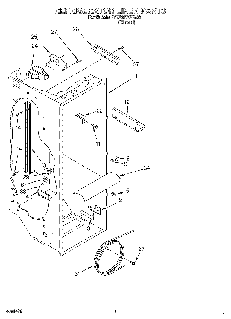 REFRIGERATOR LINER Diagram and Parts List for 4YED27PQFN02  Whirlpool Refrigerator