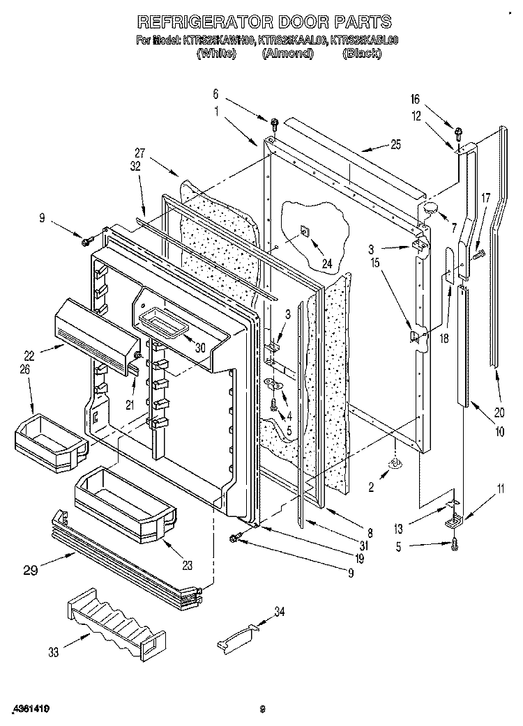 REFRIGERATOR DOOR Diagram and Parts List for KTRS25KAWH00  KitchenAid Refrigerator