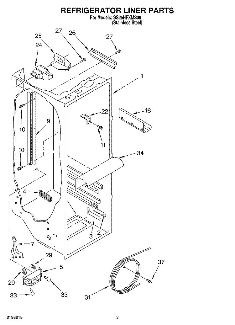 REFRIGERATOR LINER PARTS Diagram and Parts List for SS25HFXMS00  Whirlpool Refrigerator