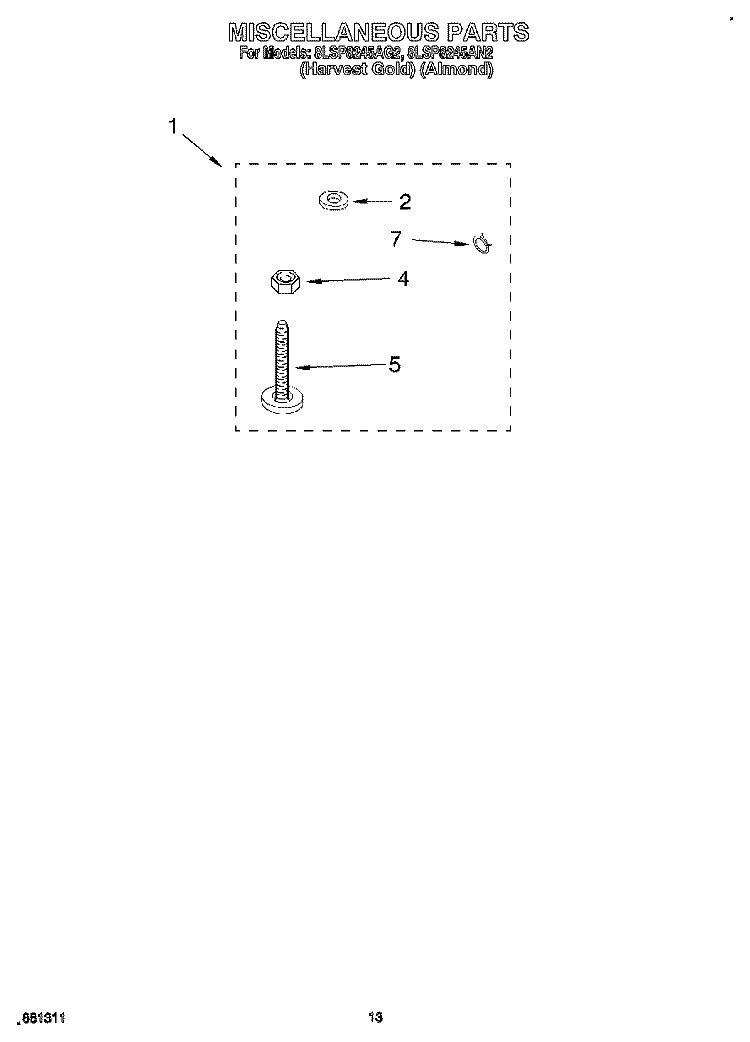 MISCELLANEOUS Diagram and Parts List for 8LSP8245AN2  Whirlpool Washer