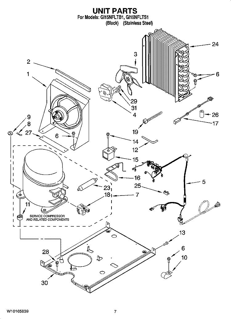 UNIT PARTS, OPTIONAL PARTS (NOT INCLUDED) Diagram and Parts List for GI15NFLTS1  Whirlpool Ice Maker