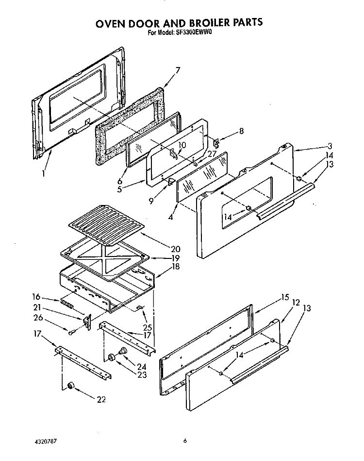 OVEN DOOR BROILER Diagram and Parts List for SF3300EWW0  Whirlpool Range