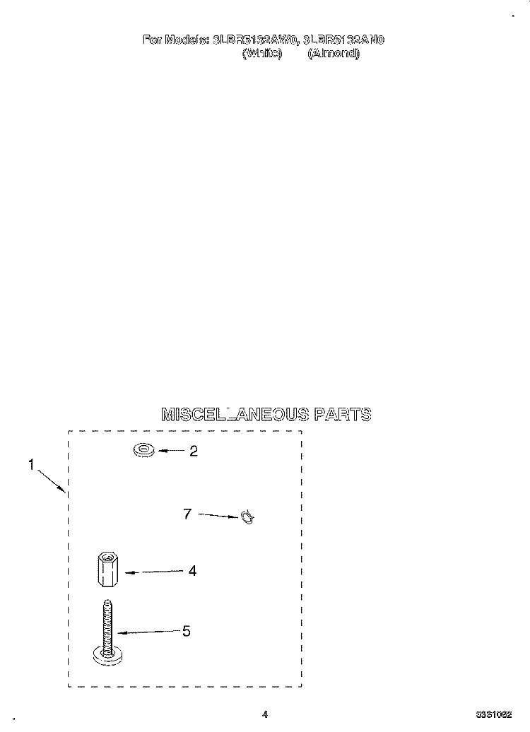 MISCELLANEOUS Diagram and Parts List for 3LBR5132AN0  Whirlpool Washer