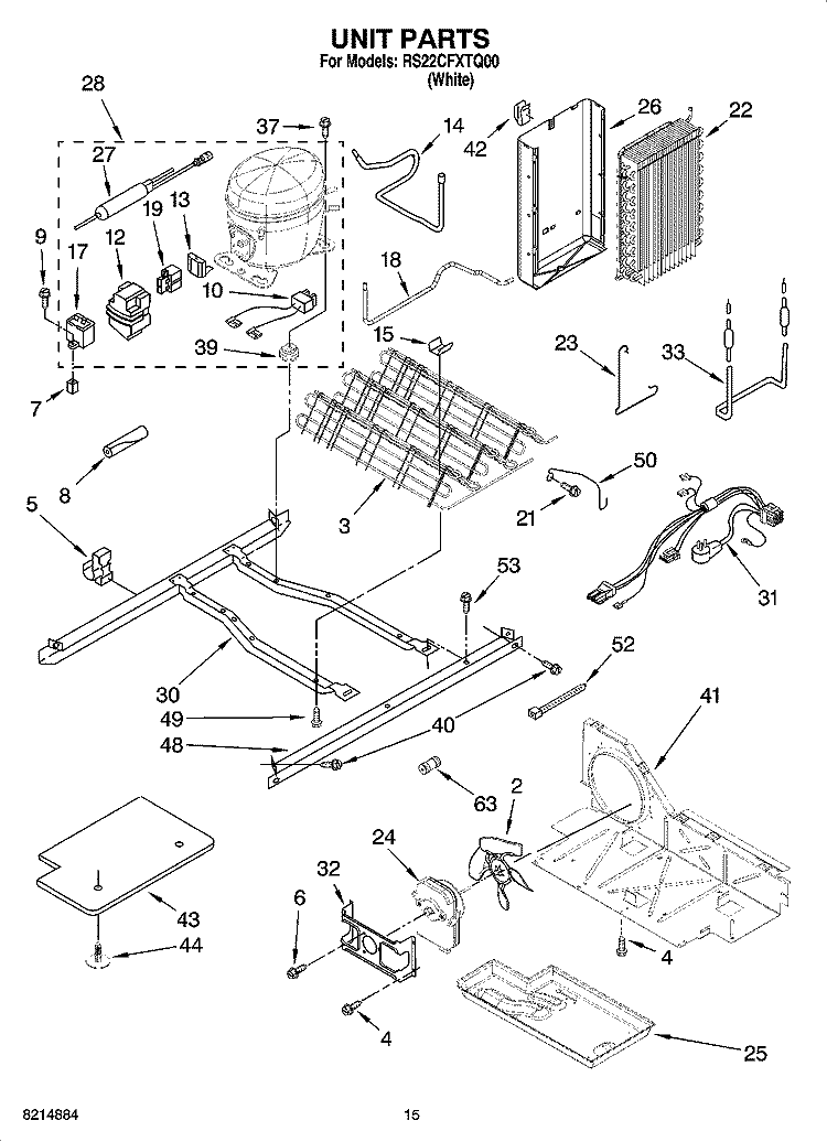 UNIT PARTS Diagram and Parts List for RS22CFXTQ00  Roper Refrigerator