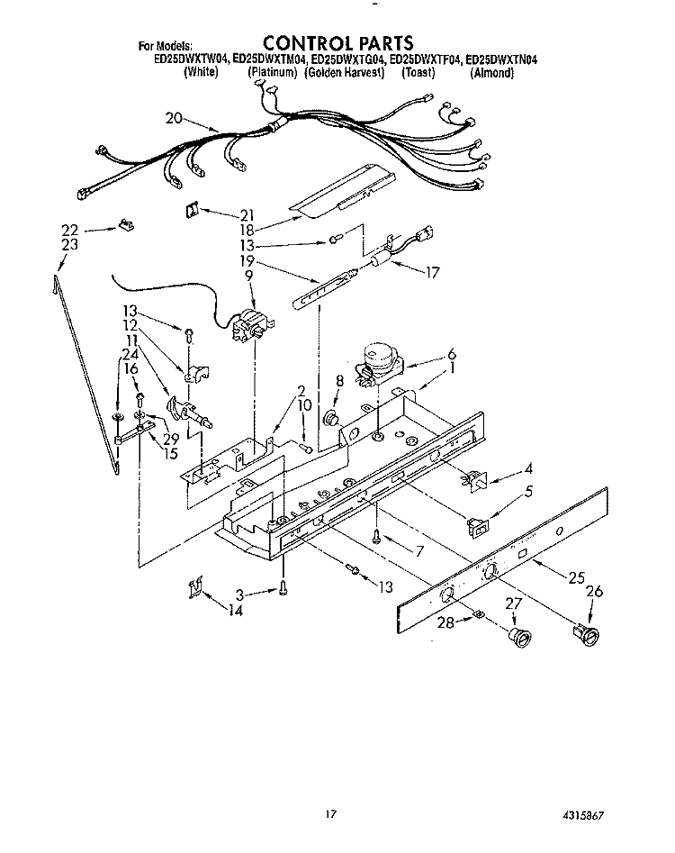 CONTROL Diagram and Parts List for ED25DWXTG04  Whirlpool Refrigerator