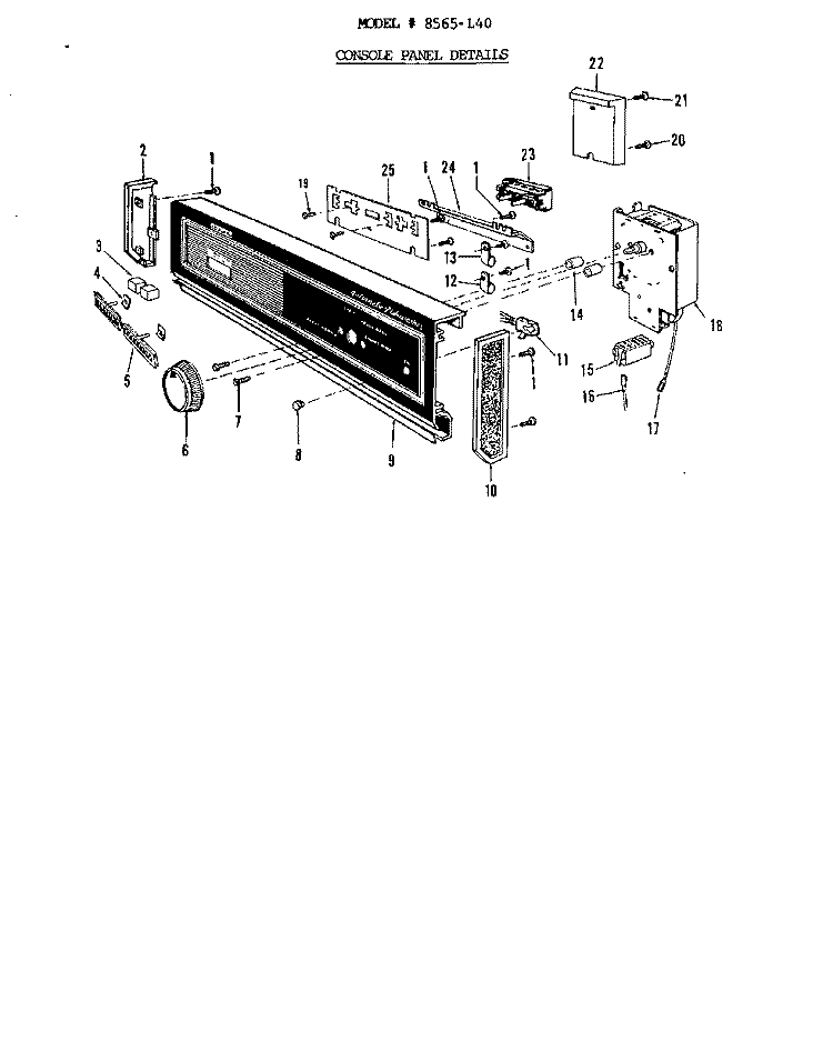 CONSOLE PANEL Diagram and Parts List for 8565L40  Roper Dishwasher