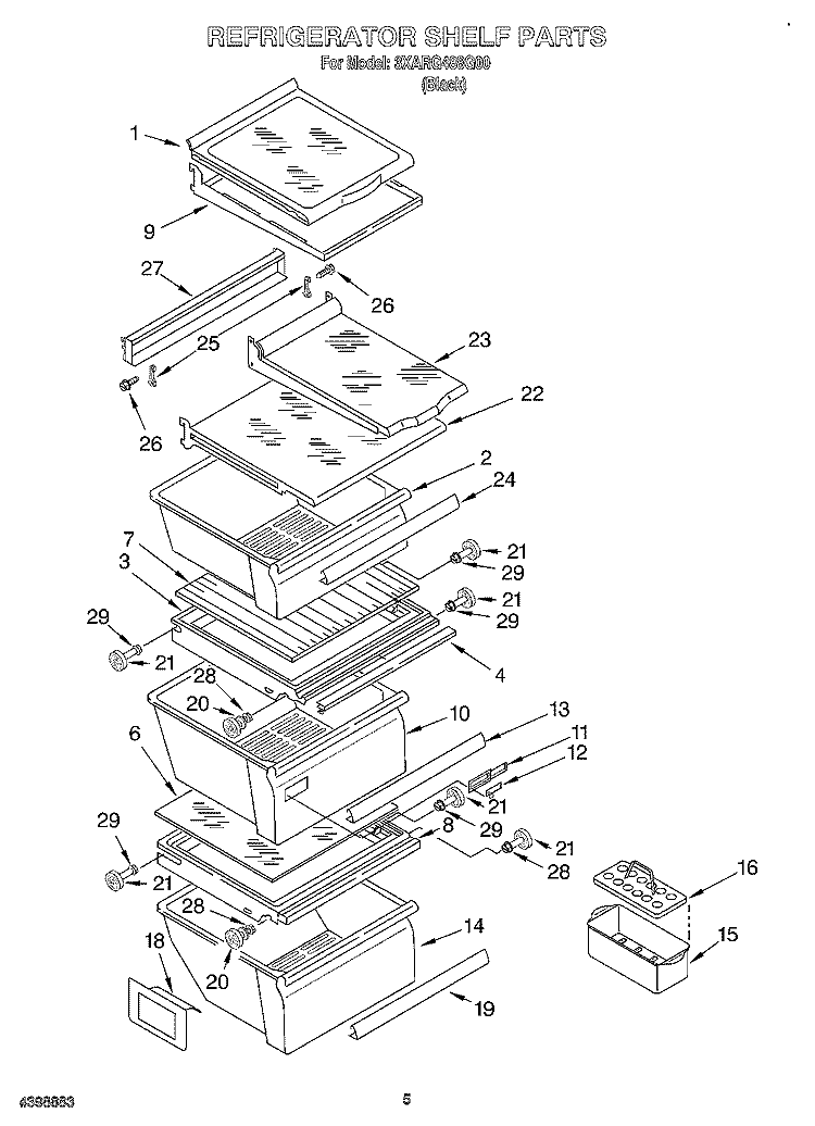 REFRIGERATOR SHELF Diagram and Parts List for 3XARG488G00  Whirlpool Refrigerator