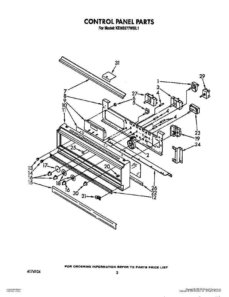 CONTROL PANEL Diagram and Parts List for KEBS277WAL1  KitchenAid Wall Oven