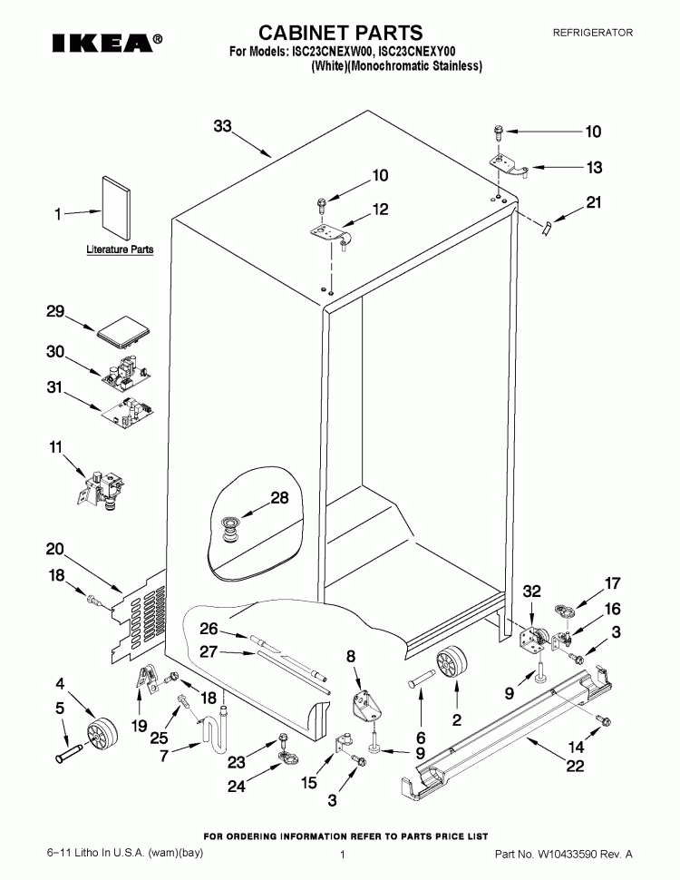 CABINET PARTS Diagram and Parts List for ISC23CNEXW00  Whirlpool Refrigerator
