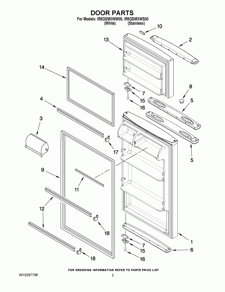 DOOR PARTS Diagram and Parts List for IR8GSMXWW00  Whirlpool Refrigerator